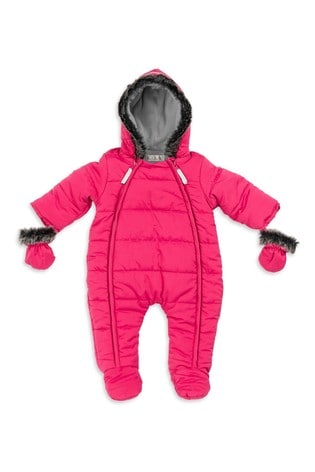 The Essential One Pink Baby Girls Faux Fur Trim Snowsuit