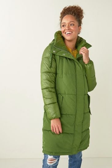 Khaki Green Longline Padded Coat