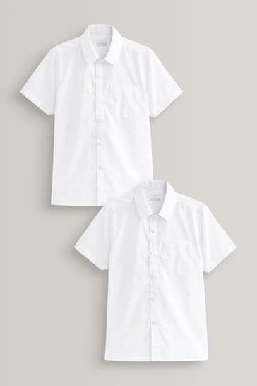 White Regular Fit Easy Fastening Short Sleeve School Shirts 2 Pack (3-12yrs)