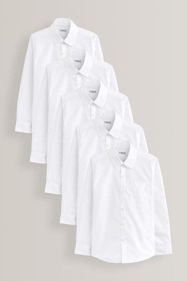 White Slim Fit 5 Pack Long Sleeve School Shirts (3-17yrs)