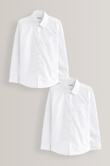 White Slim Fit 2 Pack Long Sleeve School Shirts (3-17yrs)