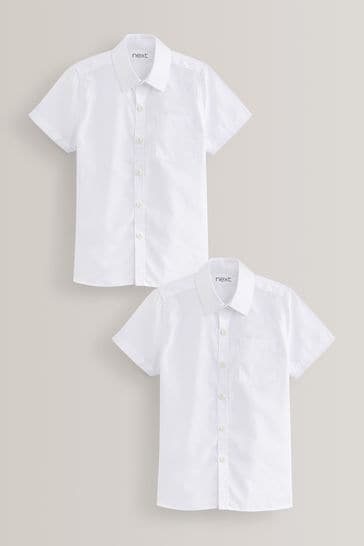 White Slim Fit 2 Pack Short Sleeve School Shirts (3-17yrs)