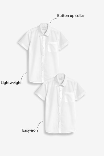 White Slim Fit 2 Pack Short Sleeve School Shirts 3 17yrs