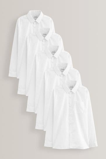 White Regular Fit 5 Pack Long Sleeve School Shirts (3-17yrs)