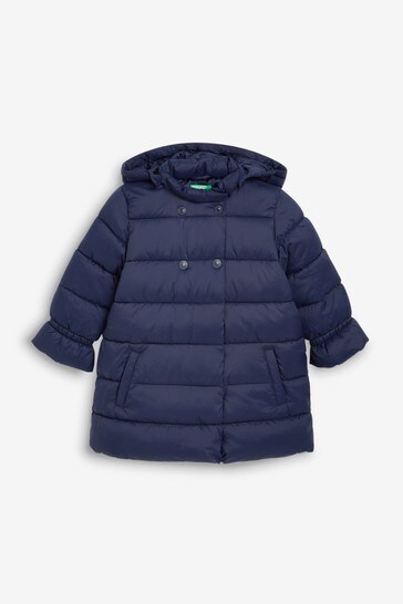 Benetton Younger Girls Double Breasted Hooded Puffer Coat