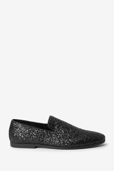 Black Glitter Slip-On Party Loafers