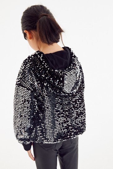 silver sequin hoodie