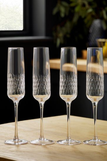 Buy Set of 4 Clear Albany Champagne Flutes from Next Luxembourg