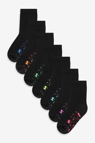 Pack de 7 pares de calcetines negros acolchados con alto contenido en algodón con diseño de salpicaduras