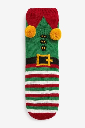 Green/Red Elf Warm Lined Christmas Slipper Socks