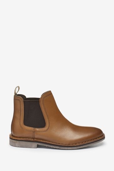 Tan Wide Fit (G) Leather Chelsea Boots