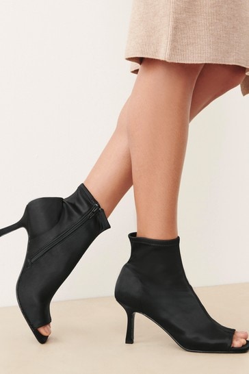 Black Forever Comfort Satin Peep Toe Shoe Boots