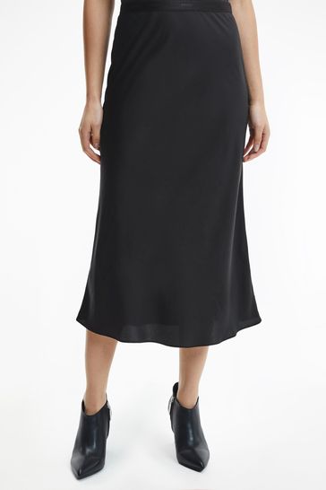 Calvin Klein Black Bias Cut Midi Skirt