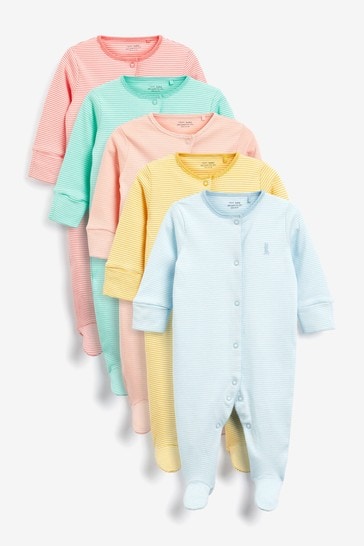 Bright Stripe Baby 5 Pack Sleepsuits (0mths-3yrs)