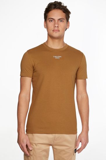 Calvin Klein Jeans Mens Brown Stacked Logo T-Shirt