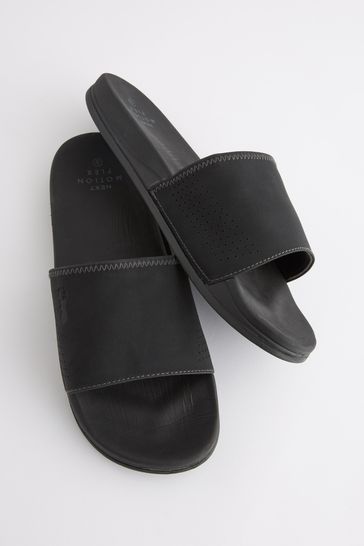 Black leather sliders cheap