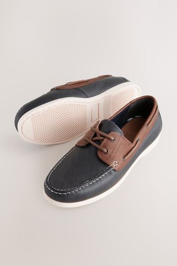 Navy Blue Leather Boat Shoes