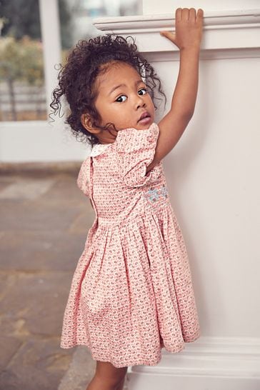 Buy Pink Geo Printed Lace Collar Shirred Cotton Dress 3mths 8yrs from Next Netherlands