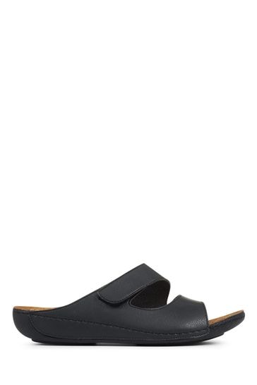 Pavers Black Wide Fit Adjustable Leather Mules