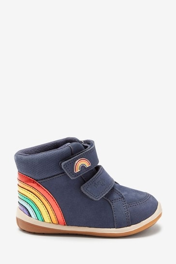 Navy Blue Rainbow Leather Standard Fit (F) First Walker Boots