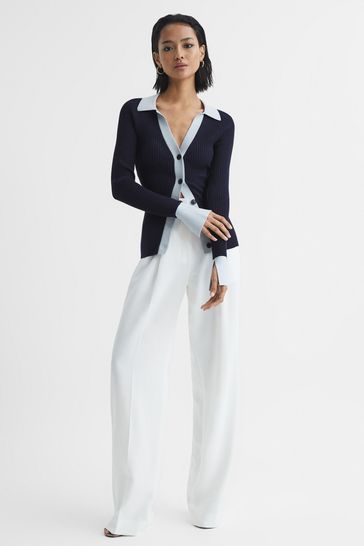 Buy Reiss Blue Navy Alicia Rib Knitted Cardigan from Next Luxembourg