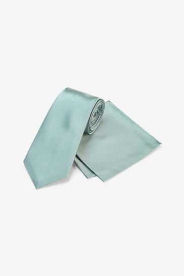 Sage Green Regular Silk Tie And Pocket Square Set