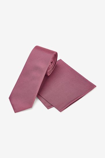 Rose Pink Slim Silk Tie And Pocket Square Set