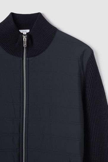 Buy Reiss Navy Trainer Hybrid Quilt and Knit Zip Through Jacket from Next Italy