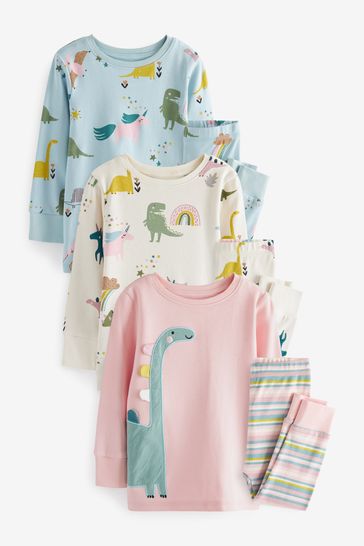 Pink/Blue Dinosaur 3 Pack Pyjamas (9mths-12yrs)