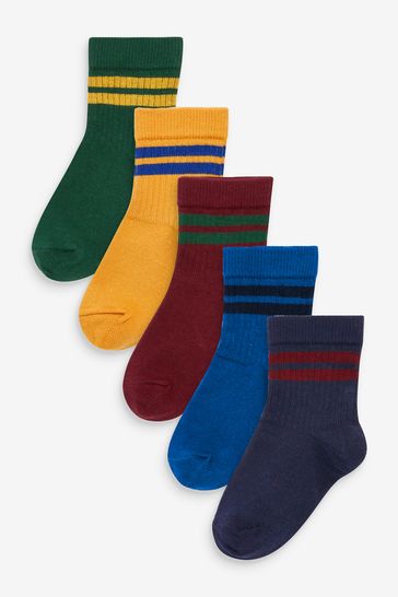 Plum Purple/Blue/Yellow 5 Pack Cotton Rich Ribbed Socks
