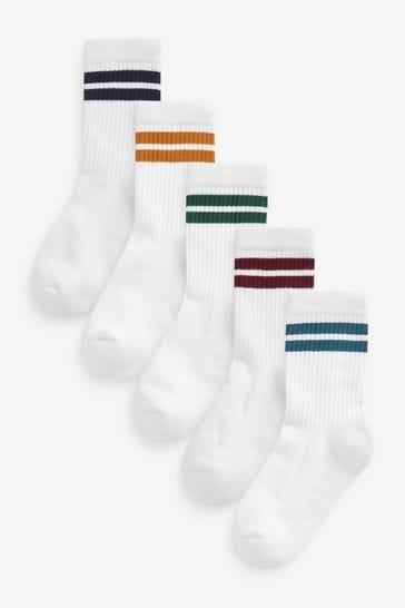 White/Plum Purple/Navy 5 Pack Cotton Rich Ribbed Socks