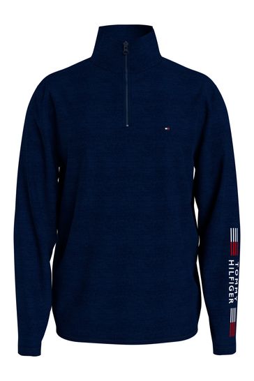 Tommy Hilfiger Blue Stretch Half Zip Loungewear Sweatshirt