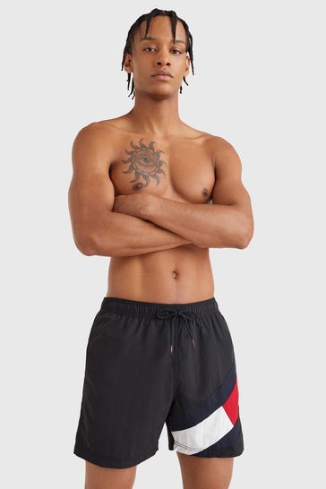 Buy Hilfiger Mens Black Solid Flag Swim Shorts from USA