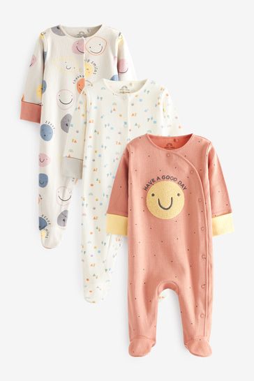 Smile Rust / Grey Rust and Grey Happy 3 Pack Baby Sleepsuit (0mths-2yrs)