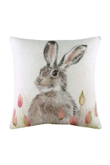 Evans Lichfield White Hedgerow Hare Printed Polyester Filled Cushion