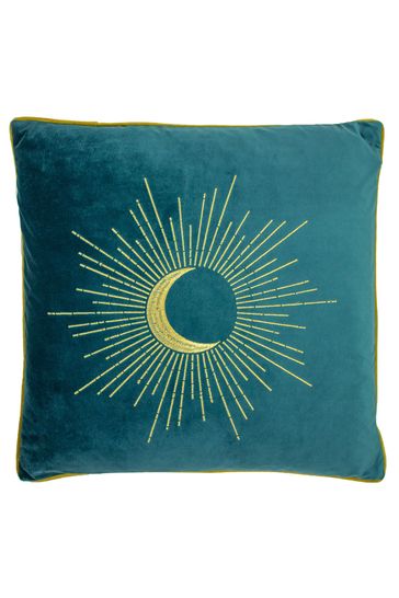 furn. Teal Blue Astrid Embroidered Polyester Filled Cushion