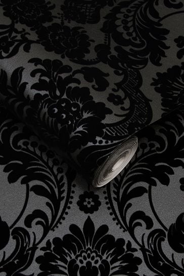Black on sale damask wallpaper