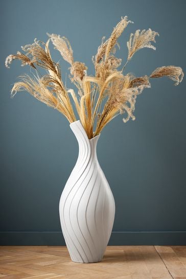 White Ceramic Pleated Extra Large Vase