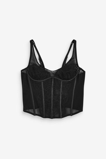Buy Black Satin Lace Basque from Next Luxembourg
