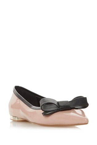 Dune London Natural Clash Pointed Toe Bow Detail Flat Shoes