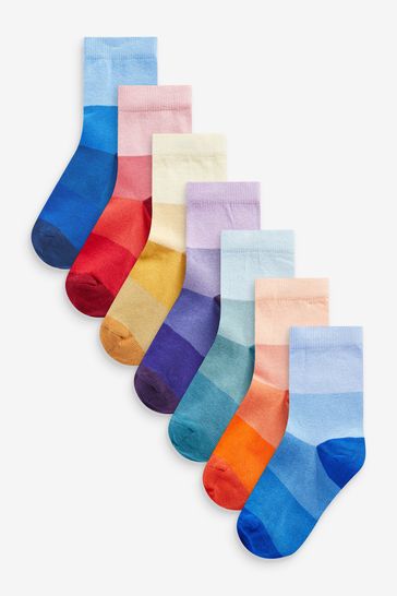Rainbow Ombre Stripe 7 Pack Cotton Rich Socks