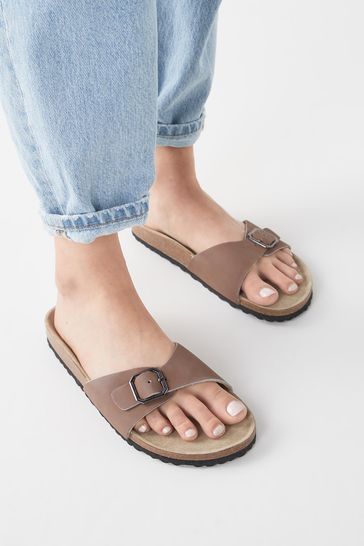 Mink Brown Forever Comfort® Single Strap Footbed Sandals