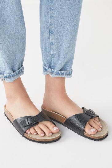 Black Forever Comfort® Single Strap Footbed Sandals
