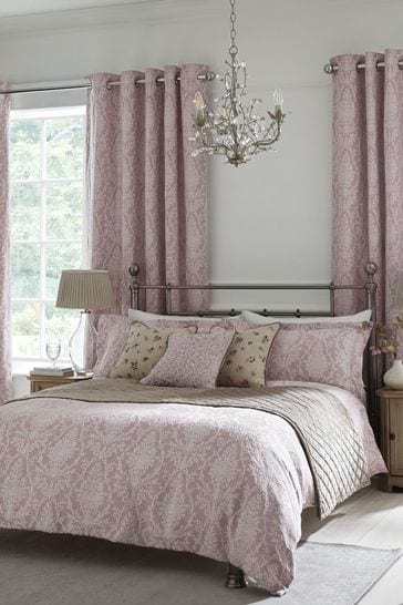 Pink Damask Jacquard Duvet Cover and Pillowcase Set