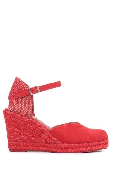 Jones Bootmaker Ladies Red Arabella Leather Wedge Sandals