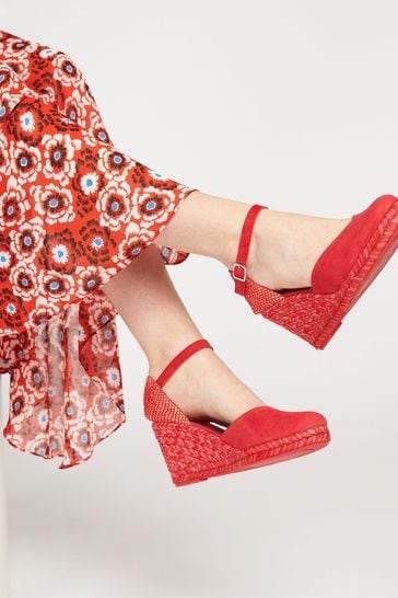 Red wedges discount with ankle strap