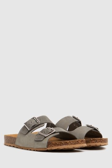 Schuh Grey Trust Nubuck Double Buckle Sandals