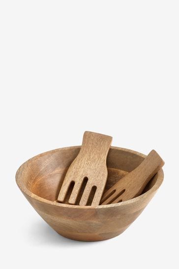 Buy Wood Mango Wood Salad Bowl Server Set Salad Bowl Server Set from Next Luxembourg