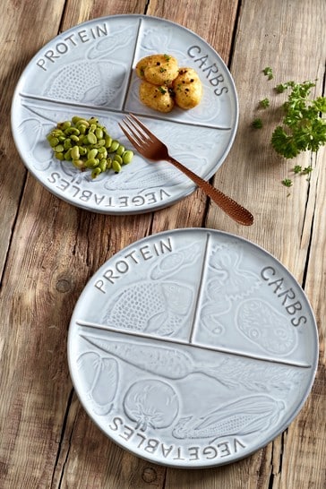 Set of 2 Grey Grey Embossed Stoneware Portion Plates