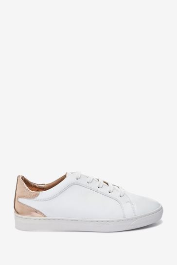 White with Rose Gold Regular/Wide Fit Signature Leather Lace-Up Trainers